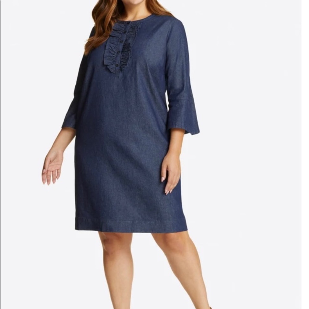 Draper James Chambray Ruffle Shift Dress Size 16 NWOT